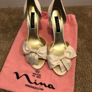 Nina New York Satin Ivory Wedge Heels